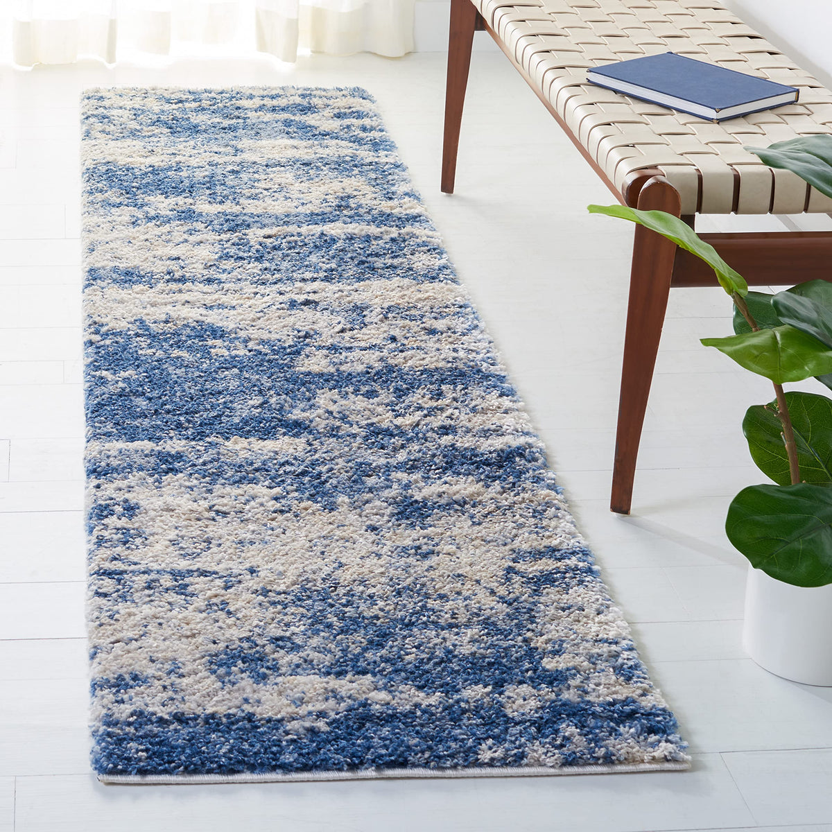 SAFAVIEH Berber Shag Rug 8x10, Large Grey Blue & Cream BER219G