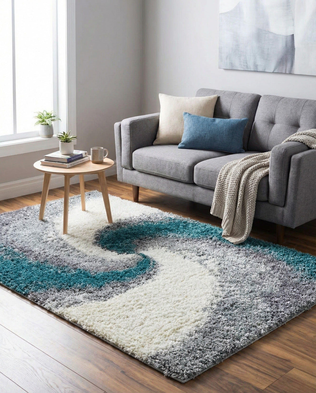 Rugs.com - Soft Touch Shag Rug – 4' 1 x 6' 1 Khaki Shag Rug – Plush Abstract Design for Bedrooms, Living Rooms, and Home Offices