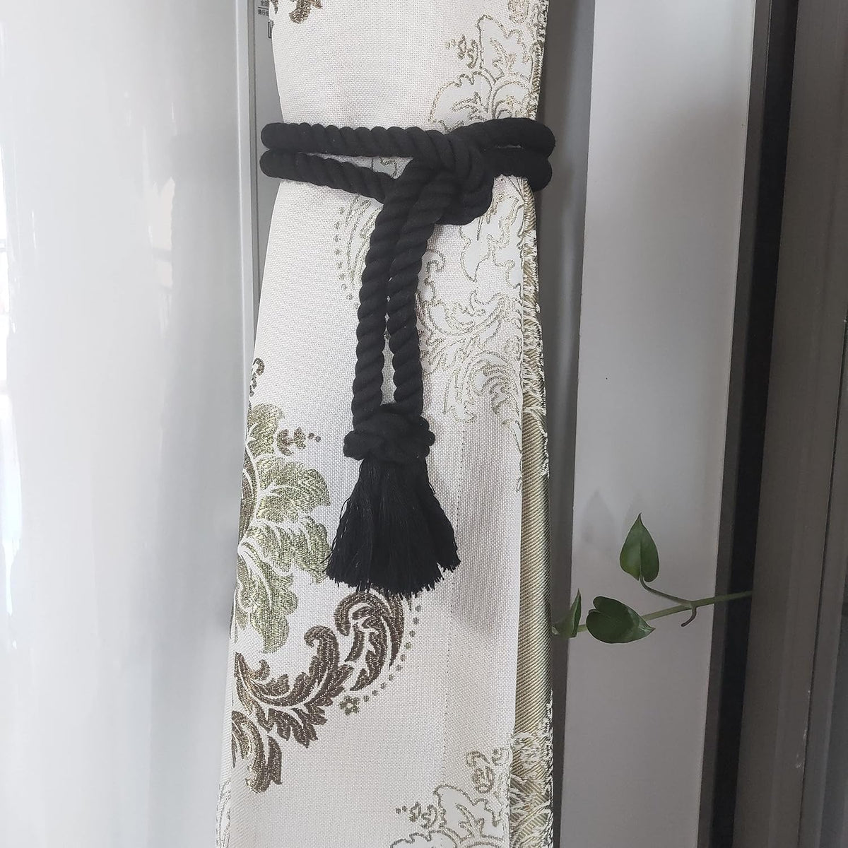 2 Pack Curtain tiebacks Rope, Outdoor Curtain Tiebacks, Natural Cotton Curtain Ties, Village Rural Rustic Farmhouse Curtain Holdbacks Curtain tie Backs Holders for Heavy Duty Drapes, Black