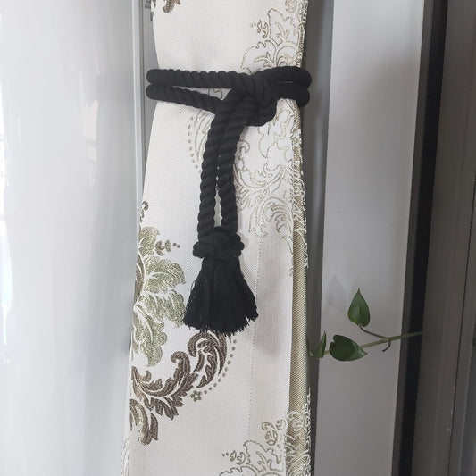 2 Pack Curtain tiebacks Rope, Outdoor Curtain Tiebacks, Natural Cotton Curtain Ties, Village Rural Rustic Farmhouse Curtain Holdbacks Curtain tie Backs Holders for Heavy Duty Drapes, Black