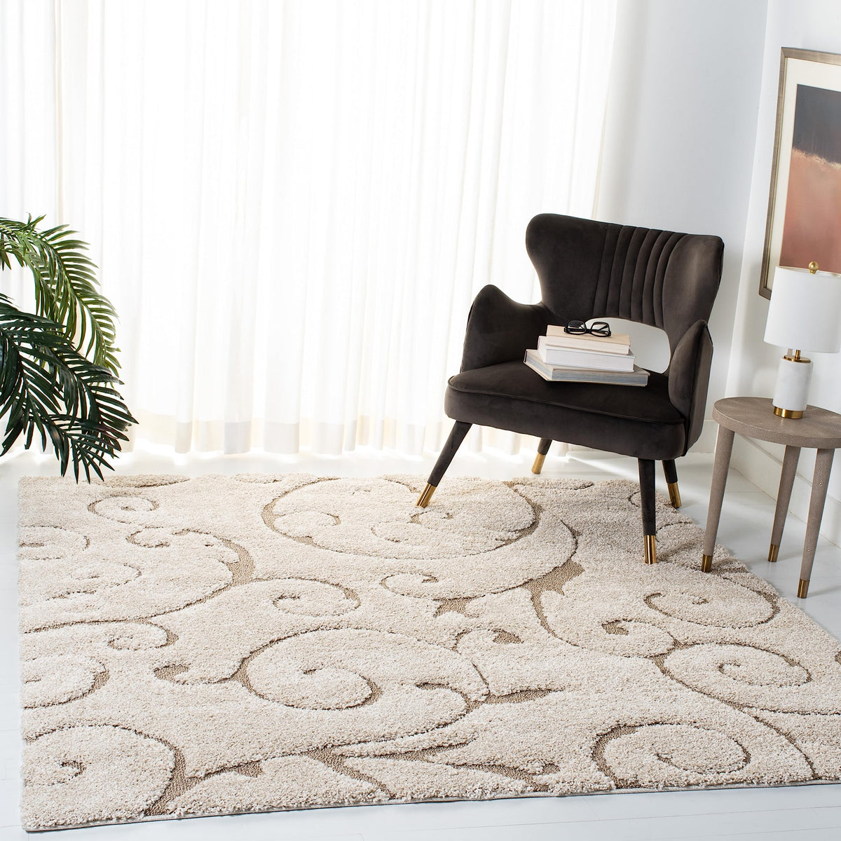 SAFAVIEH Florida Shag Rug 8'x10', Soft Plush Cream & Beige SG455-1113