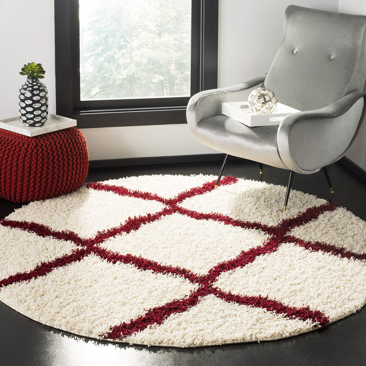 SAFAVIEH Dallas Shag Collection 8' x 10' Beige/Ivory SGD257D Trellis Non-Shedding Living Room Bedroom Dining Room Entryway Plush 1.5-inch Thick Area Rug