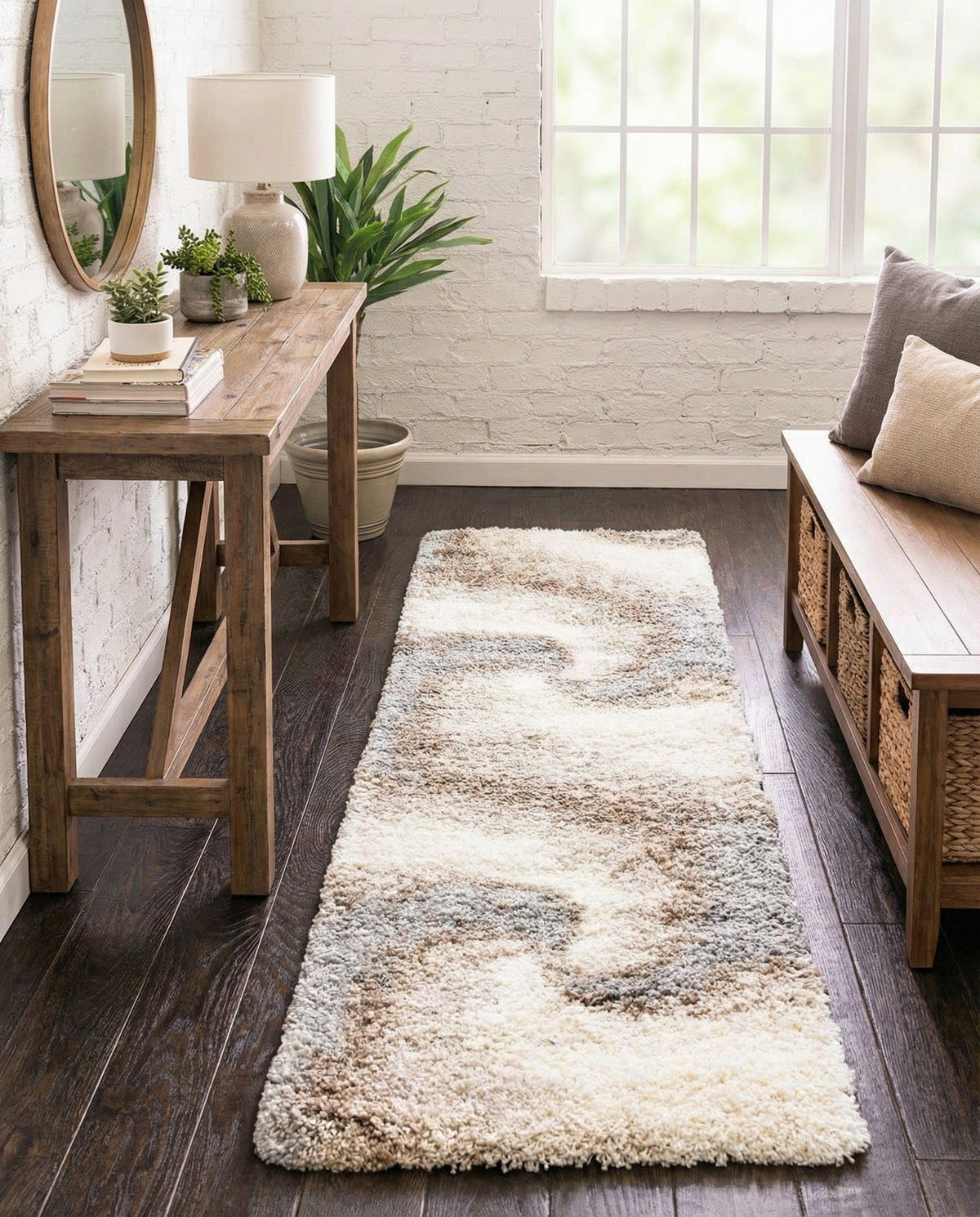 Rugs.com - Soft Touch Shag Rug – 4' 1 x 6' 1 Khaki Shag Rug – Plush Abstract Design for Bedrooms, Living Rooms, and Home Offices