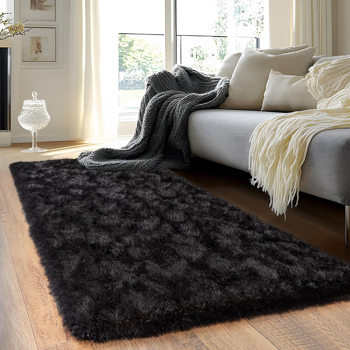 8x10 Area Rugs for Living Room, Ultra Soft Large Shag Black Bedroom Rug Upgrade Non-Slip Plush Modern Fluffy Carpet for Kids Boys Girls Room Home Decor Aesthetic