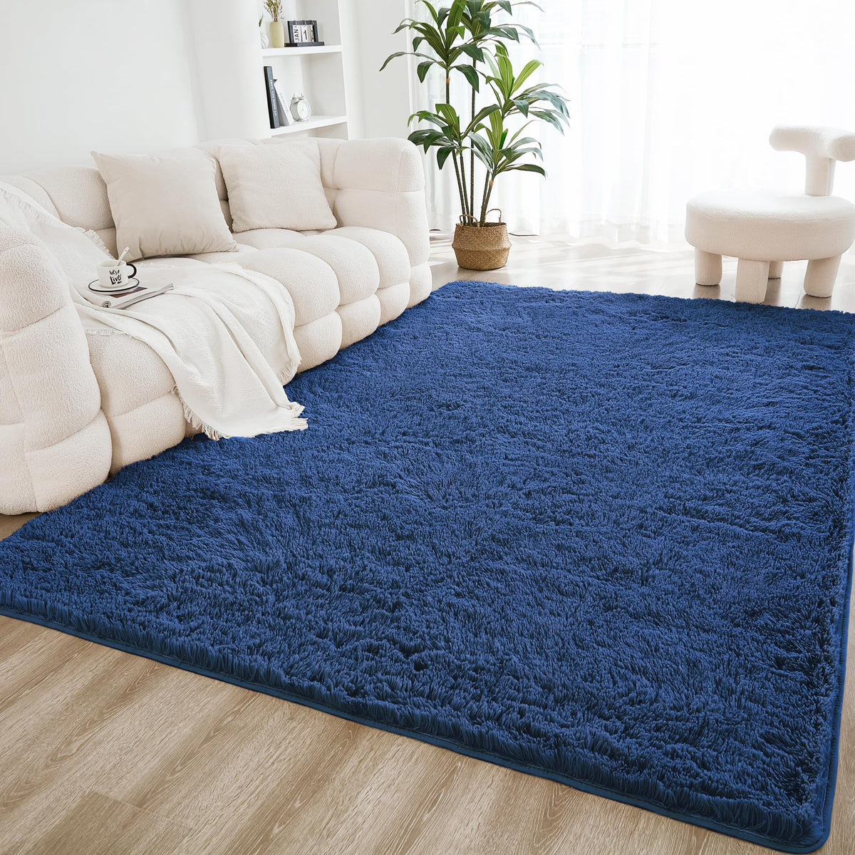 Litanika 5x8 Shag Area Rug for Bedroom, Tie-Dyed Beige Plush Rug