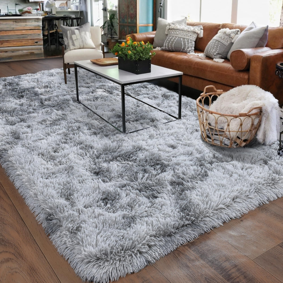8x10 Area Rugs for Living Room, Ultra Soft Large Shag Black Bedroom Rug Upgrade Non-Slip Plush Modern Fluffy Carpet for Kids Boys Girls Room Home Decor Aesthetic