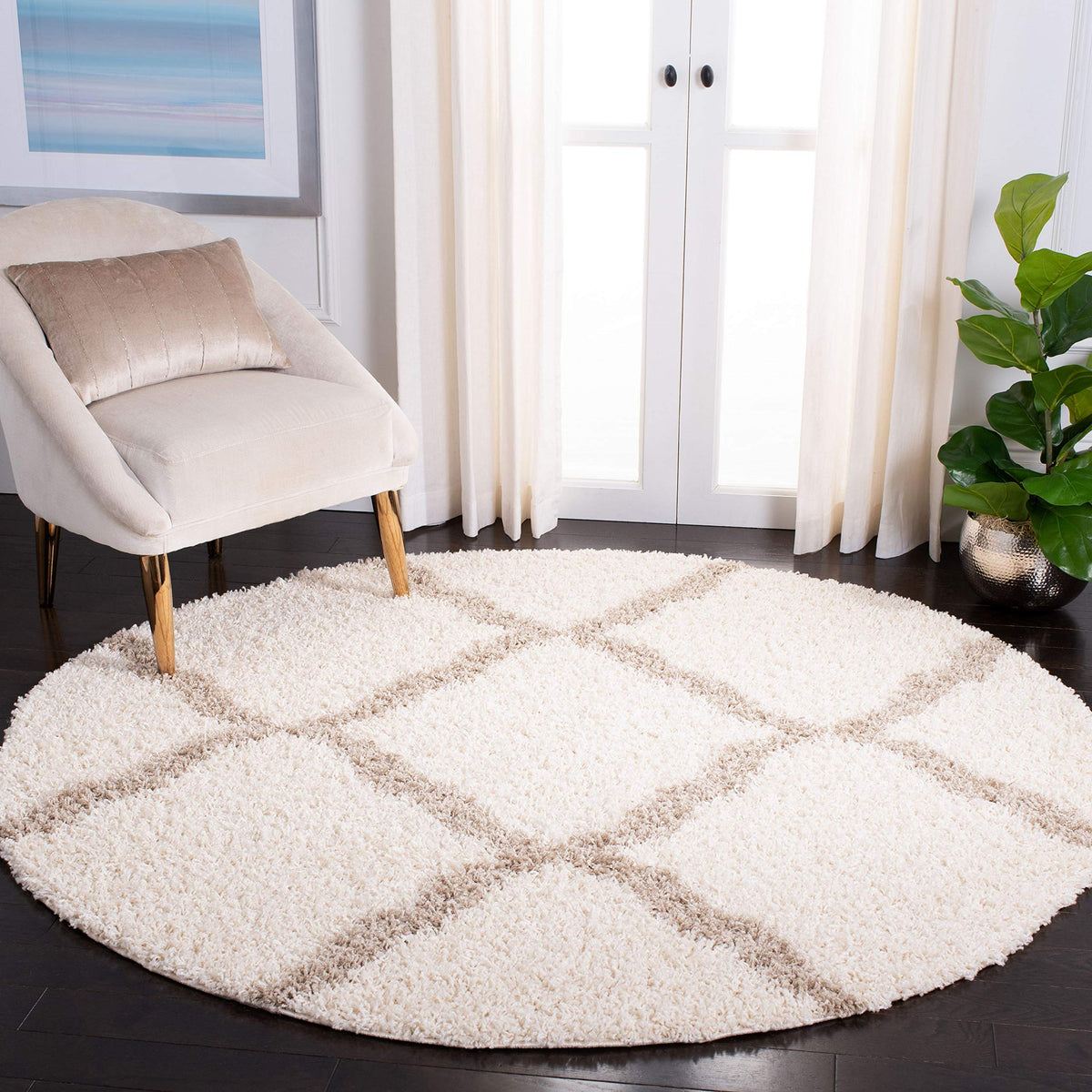 SAFAVIEH Dallas Shag Collection 8' x 10' Beige/Ivory SGD257D Trellis Non-Shedding Living Room Bedroom Dining Room Entryway Plush 1.5-inch Thick Area Rug