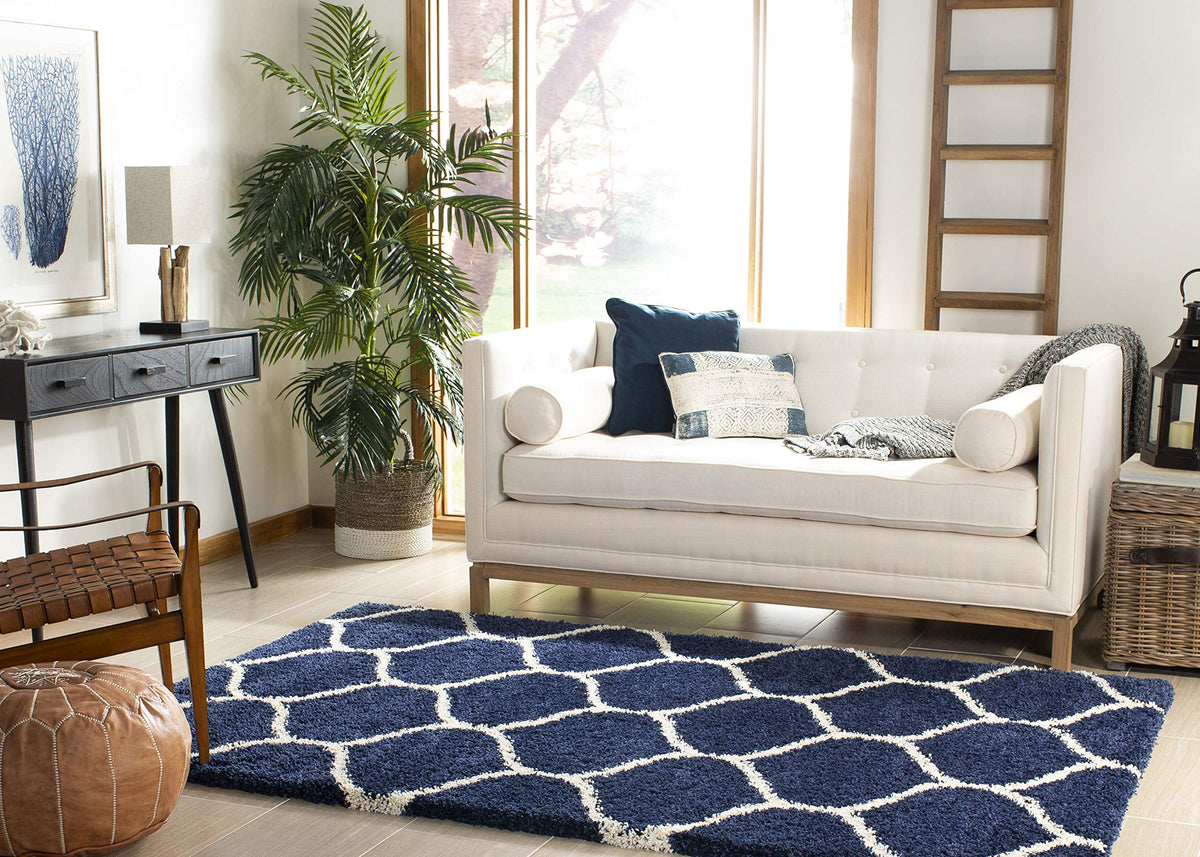 SAFAVIEH Hudson Shag Collection 9' x 12' Grey/Ivory SGH280B Moroccan Ogee Trellis Non-Shedding Living Room Bedroom Dining Room Entryway Plush 2-inch Thick Area Rug