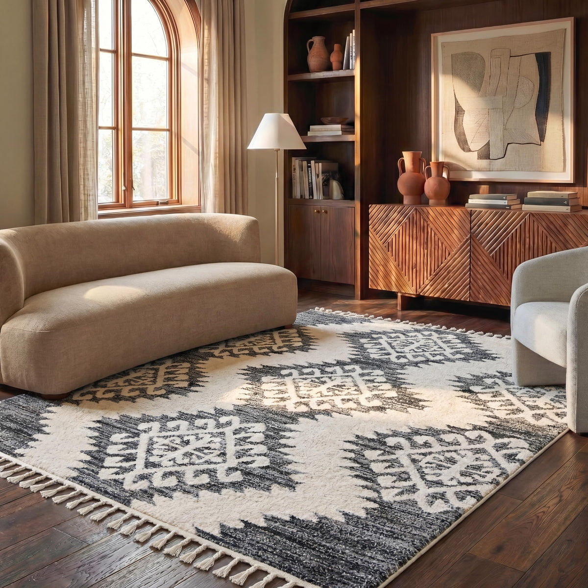 SAFAVIEH Moroccan Tassel Shag Rug 10'x14', Soft Plush Ivory & Brown MTS652A