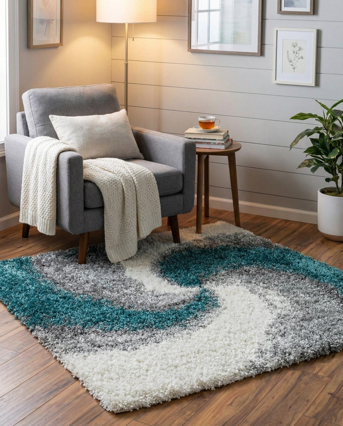Rugs.com - Soft Touch Shag Rug – 4' 1 x 6' 1 Khaki Shag Rug – Plush Abstract Design for Bedrooms, Living Rooms, and Home Offices