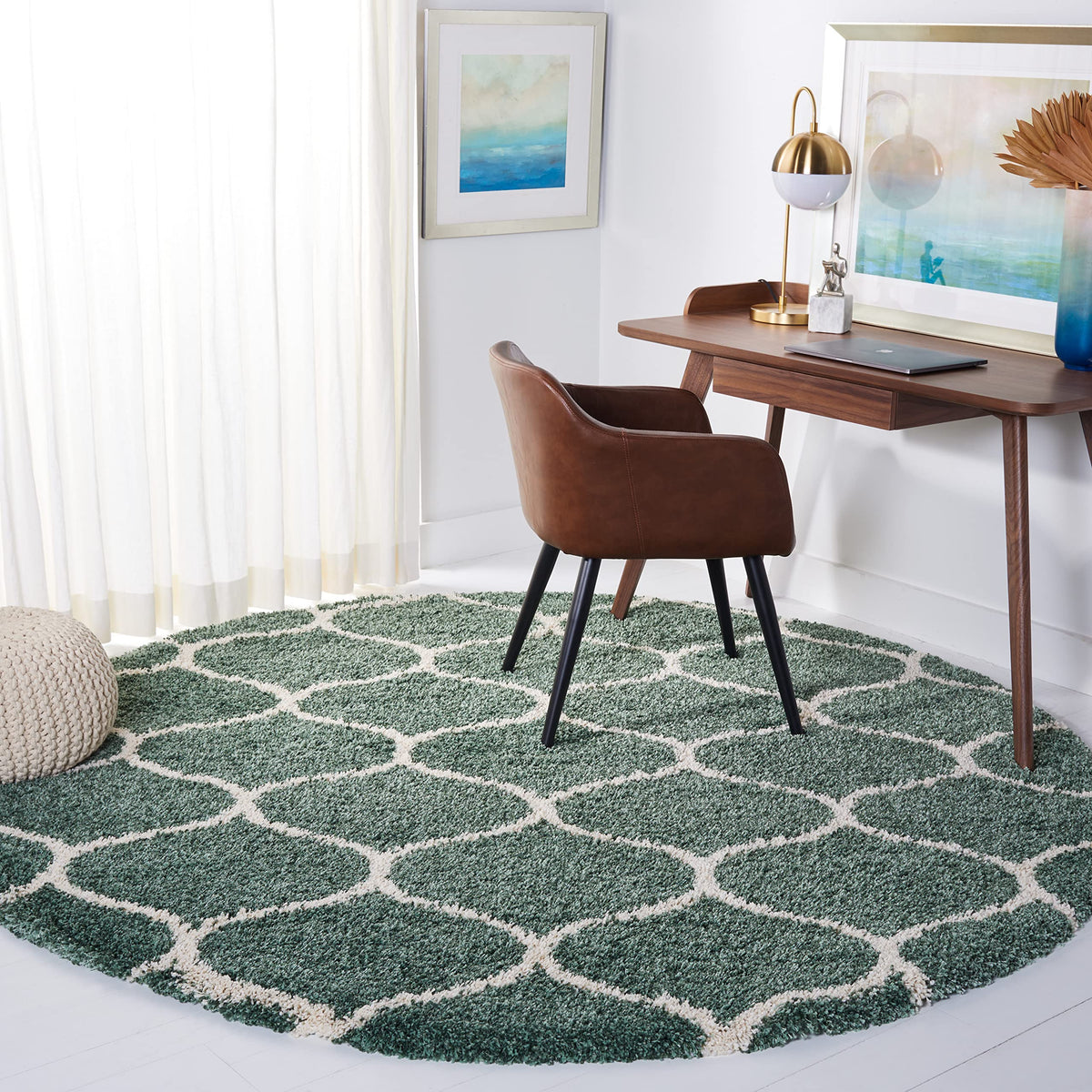 SAFAVIEH Hudson Shag Collection 9' x 12' Grey/Ivory SGH280B Moroccan Ogee Trellis Non-Shedding Living Room Bedroom Dining Room Entryway Plush 2-inch Thick Area Rug