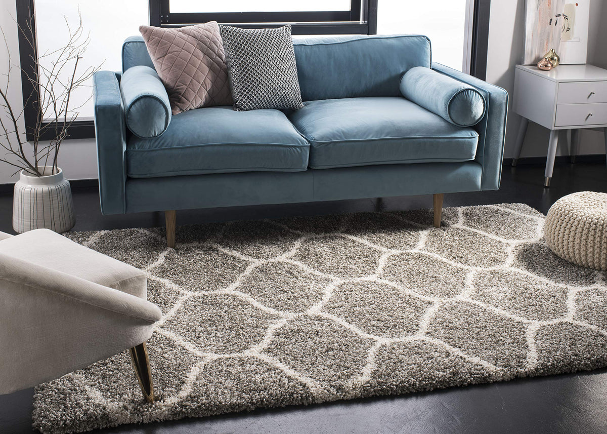 SAFAVIEH Hudson Shag Collection 9' x 12' Grey/Ivory SGH280B Moroccan Ogee Trellis Non-Shedding Living Room Bedroom Dining Room Entryway Plush 2-inch Thick Area Rug