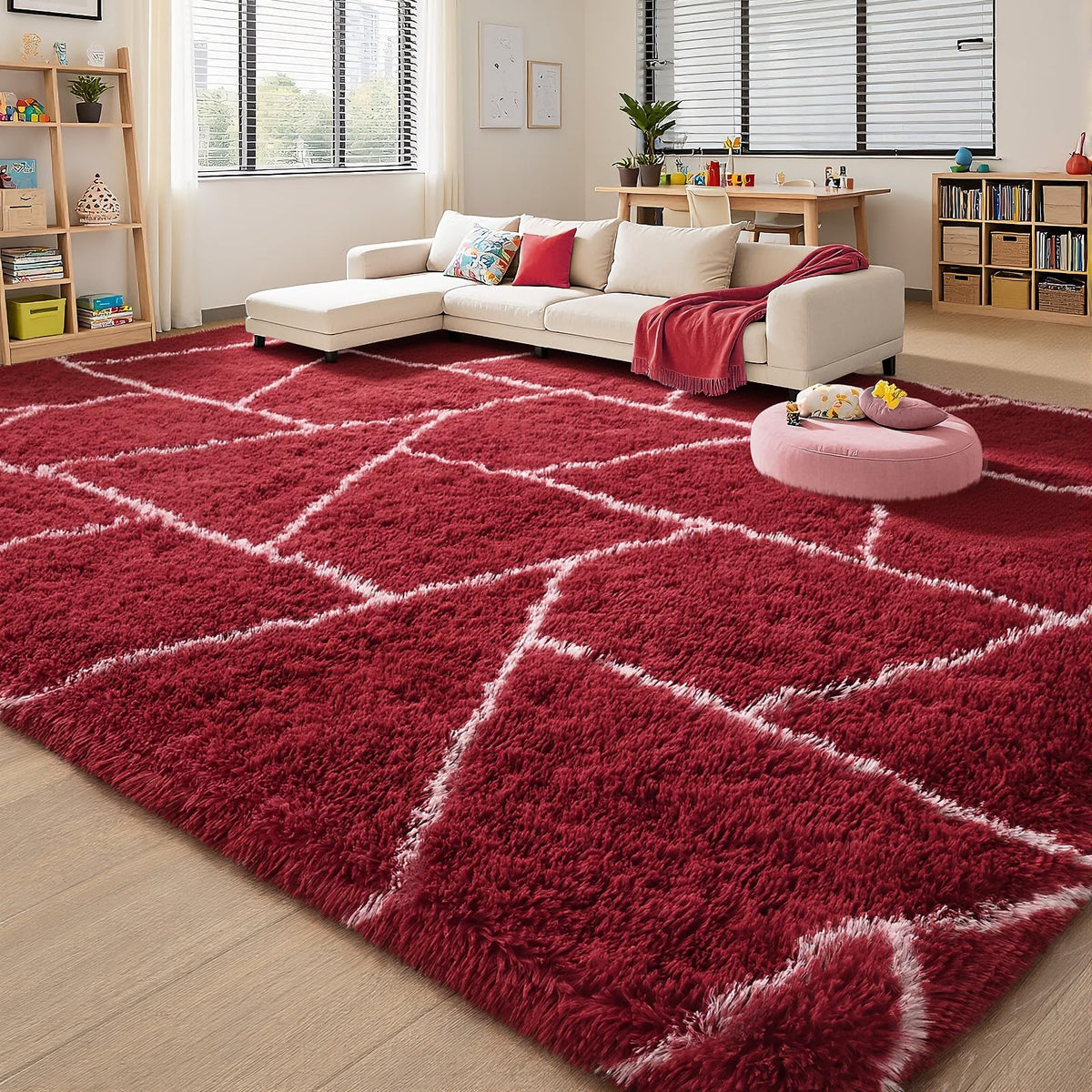 5x7 Plush Burgundy Red Area Rug