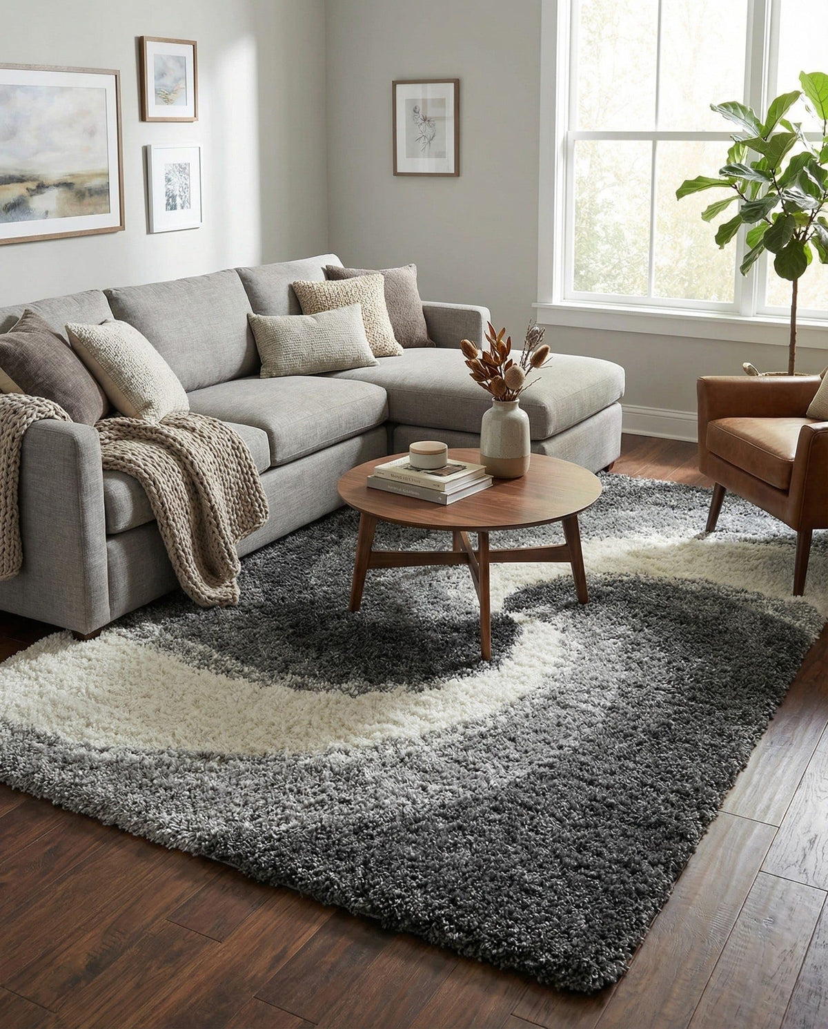 Rugs.com - Soft Touch Shag Rug – 4' 1 x 6' 1 Khaki Shag Rug – Plush Abstract Design for Bedrooms, Living Rooms, and Home Offices