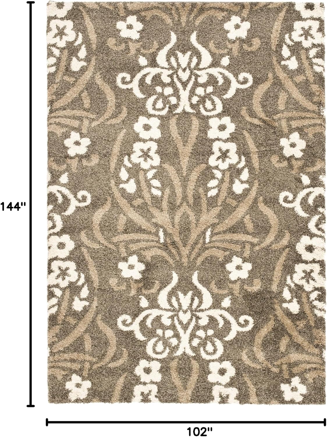 SAFAVIEH Florida Shag Collection Area Rug - 8'6" x 12', Smoke & Beige, Floral Design, Non-Shedding & Easy Care, 1.2-inch Thick Ideal for High Traffic Areas in Living Room, Bedroom (SG457-7913)
