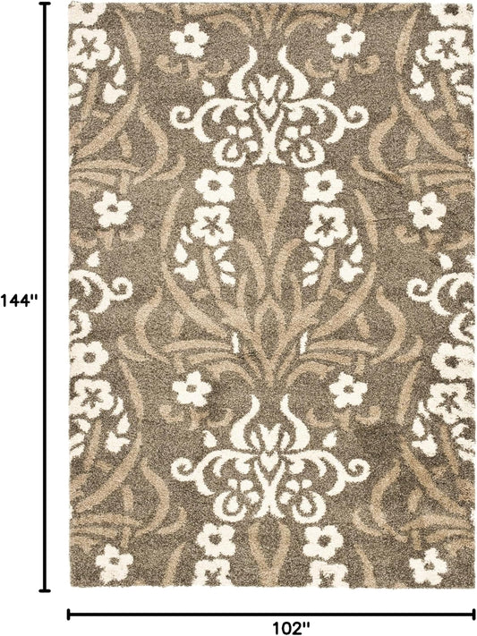 SAFAVIEH Florida Shag Collection Area Rug - 8'6" x 12', Smoke & Beige, Floral Design, Non-Shedding & Easy Care, 1.2-inch Thick Ideal for High Traffic Areas in Living Room, Bedroom (SG457-7913)