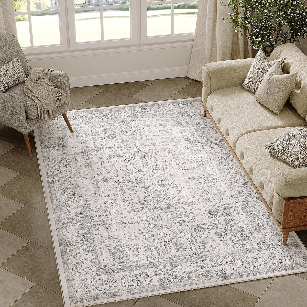 PureCozy Gray Area Rug 8x10 Vintage Floral