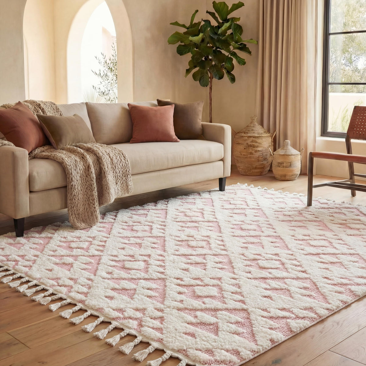 SAFAVIEH Moroccan Tassel Shag Rug 5'3"x7'6", Ivory & Brick Rust MTS688P