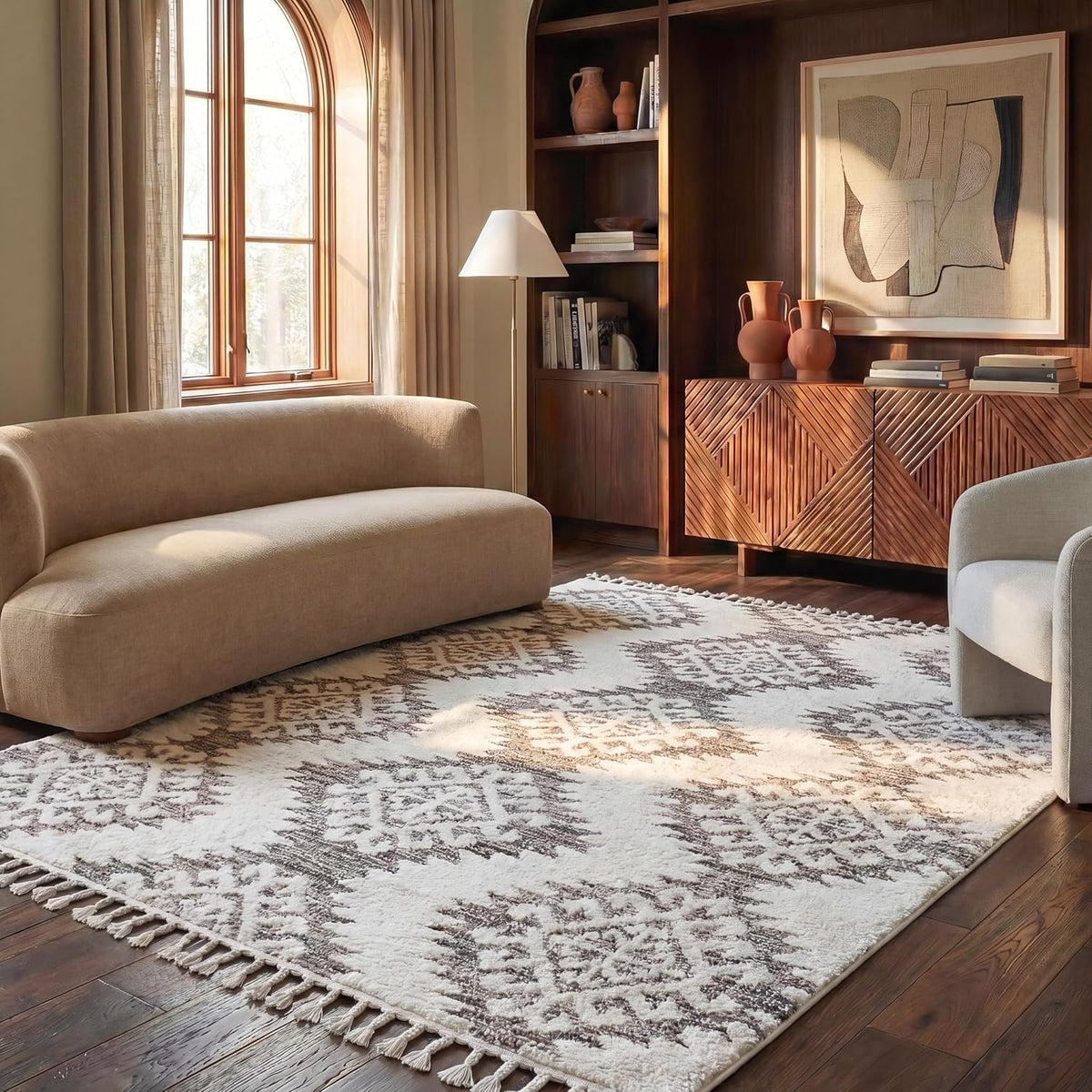 SAFAVIEH Moroccan Tassel Shag Rug 10'x14', Soft Plush Ivory & Brown MTS652A