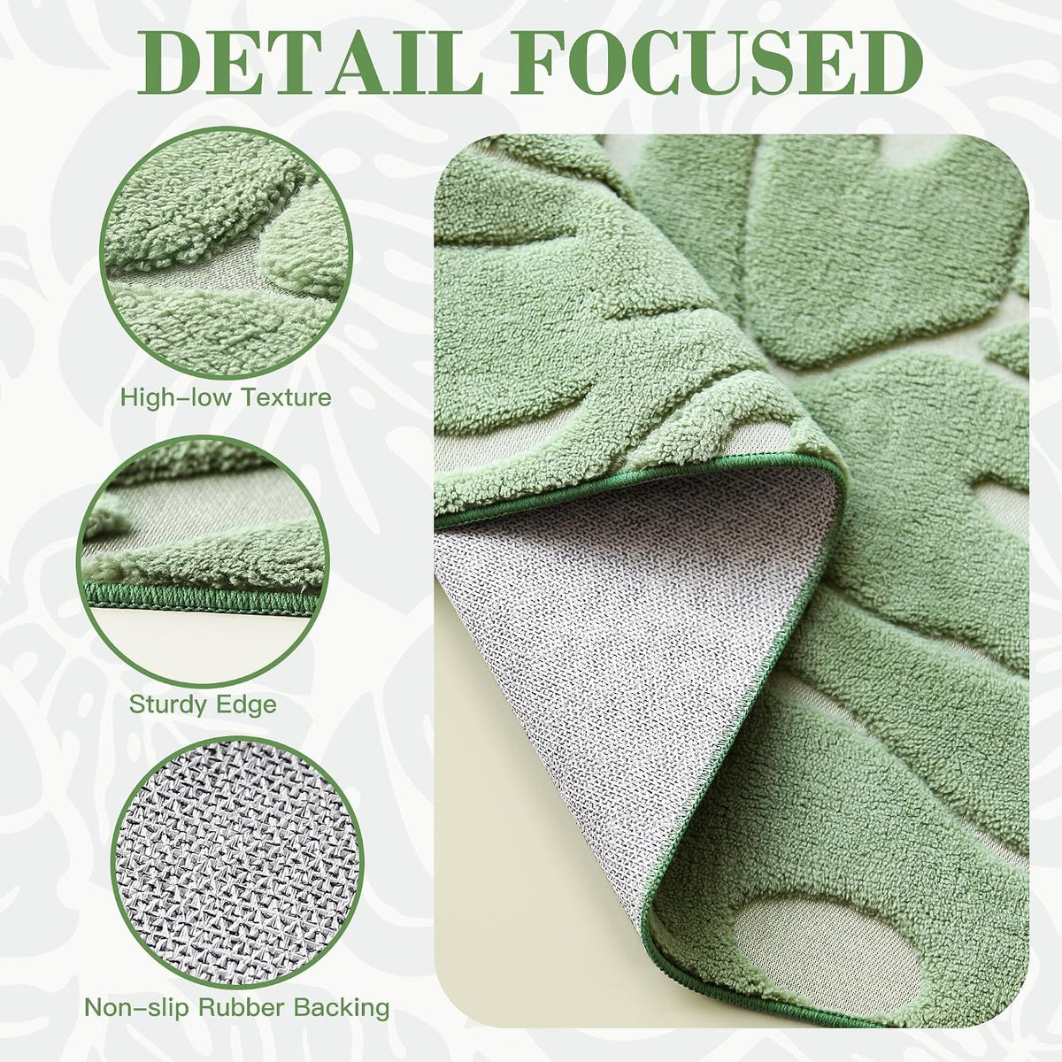 Arenarug Sage Green Monstera 5x7 Area Rugs High-Low Plush Pile Washable