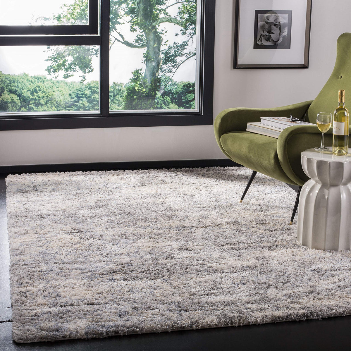 SAFAVIEH Berber Shag Rug 8x10, Large Grey Blue & Cream BER219G