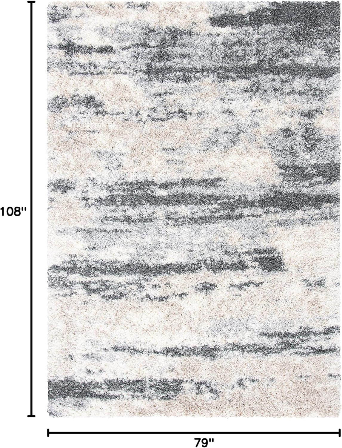 SAFAVIEH Fontana Shag Collection Area Rug - 6'7" x 9', Grey & Ivory, Non-Shedding & Easy to Clean, Plush Thick Pile, Ideal for Living Room, Bedroom, Dining Space (FNT853G)