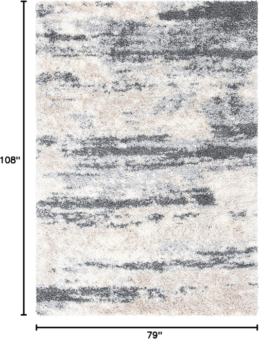 SAFAVIEH Fontana Shag Collection Area Rug - 6'7" x 9', Grey & Ivory, Non-Shedding & Easy to Clean, Plush Thick Pile, Ideal for Living Room, Bedroom, Dining Space (FNT853G)