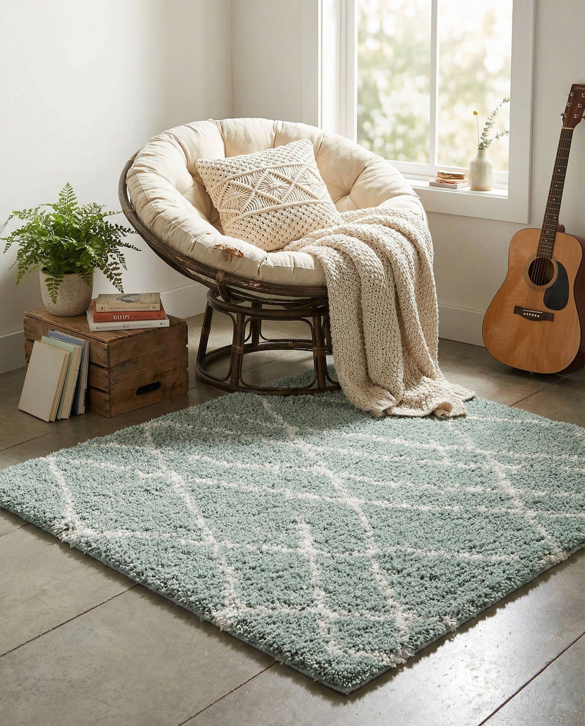 Rugs.com - Soft Touch Shag Rug – 6' 1 x 9' Sage Green Plush Shag Rug – Ultra Soft High Pile Area Rug for Bedroom, Living Room, and Home Office