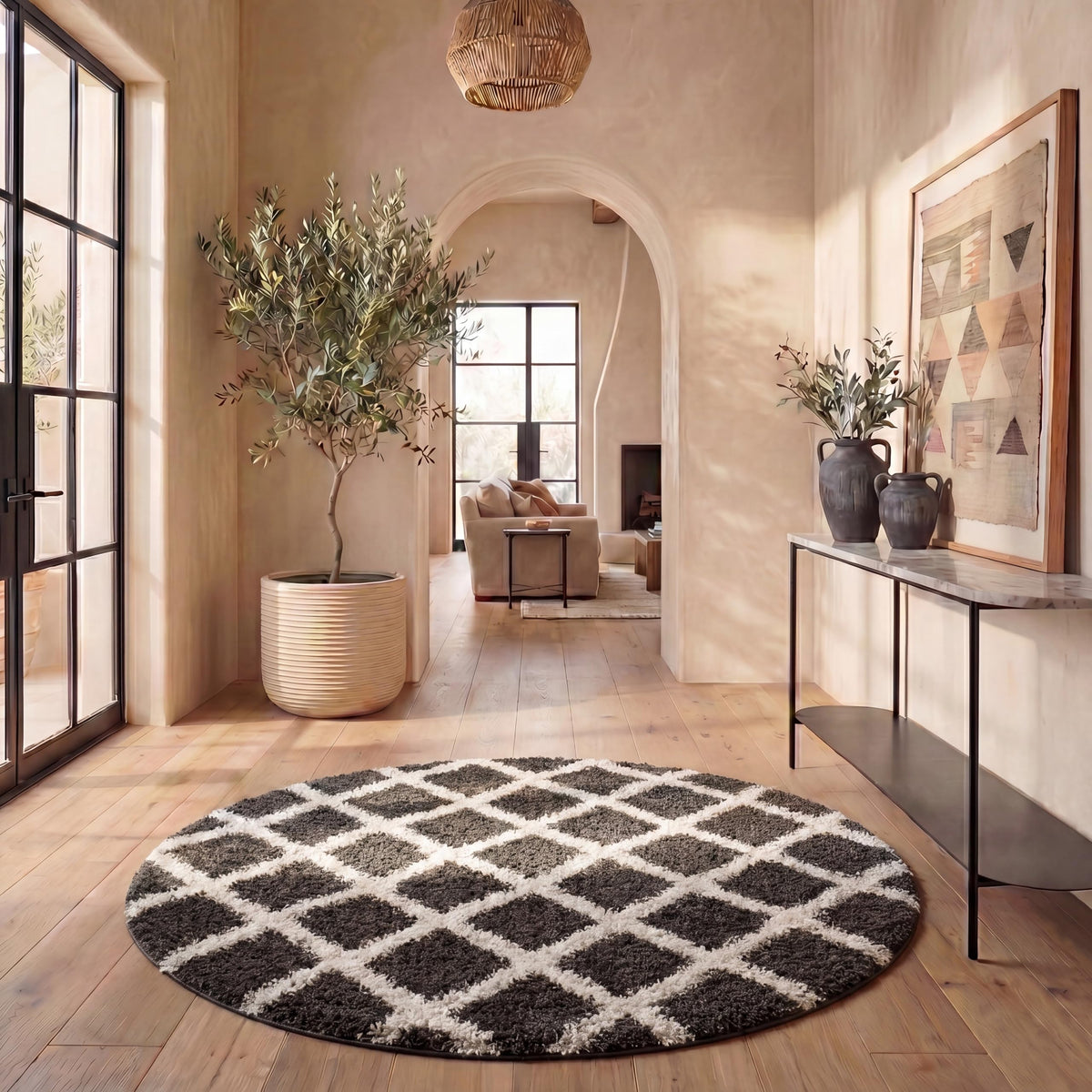 SAFAVIEH Area Rug 8x10 - Dallas Shag Collection - Large - Dark Grey & Ivory, Trellis Pattern, Non-Shedding & Easy Cleaning, Plush Thick Pile, Ideal for Living Room, Bedroom, Dining Space (SGDS258A)