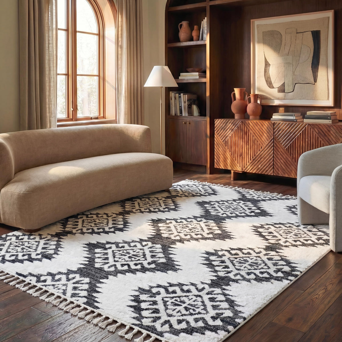 SAFAVIEH Moroccan Tassel Shag Rug 10'x14', Soft Plush Ivory & Brown MTS652A