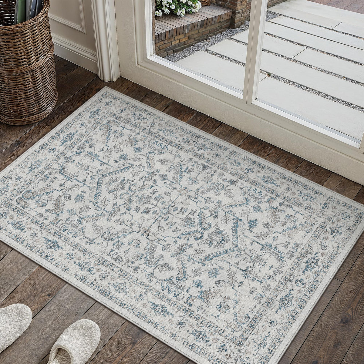 PureCozy Gray Area Rug 8x10 Vintage Floral
