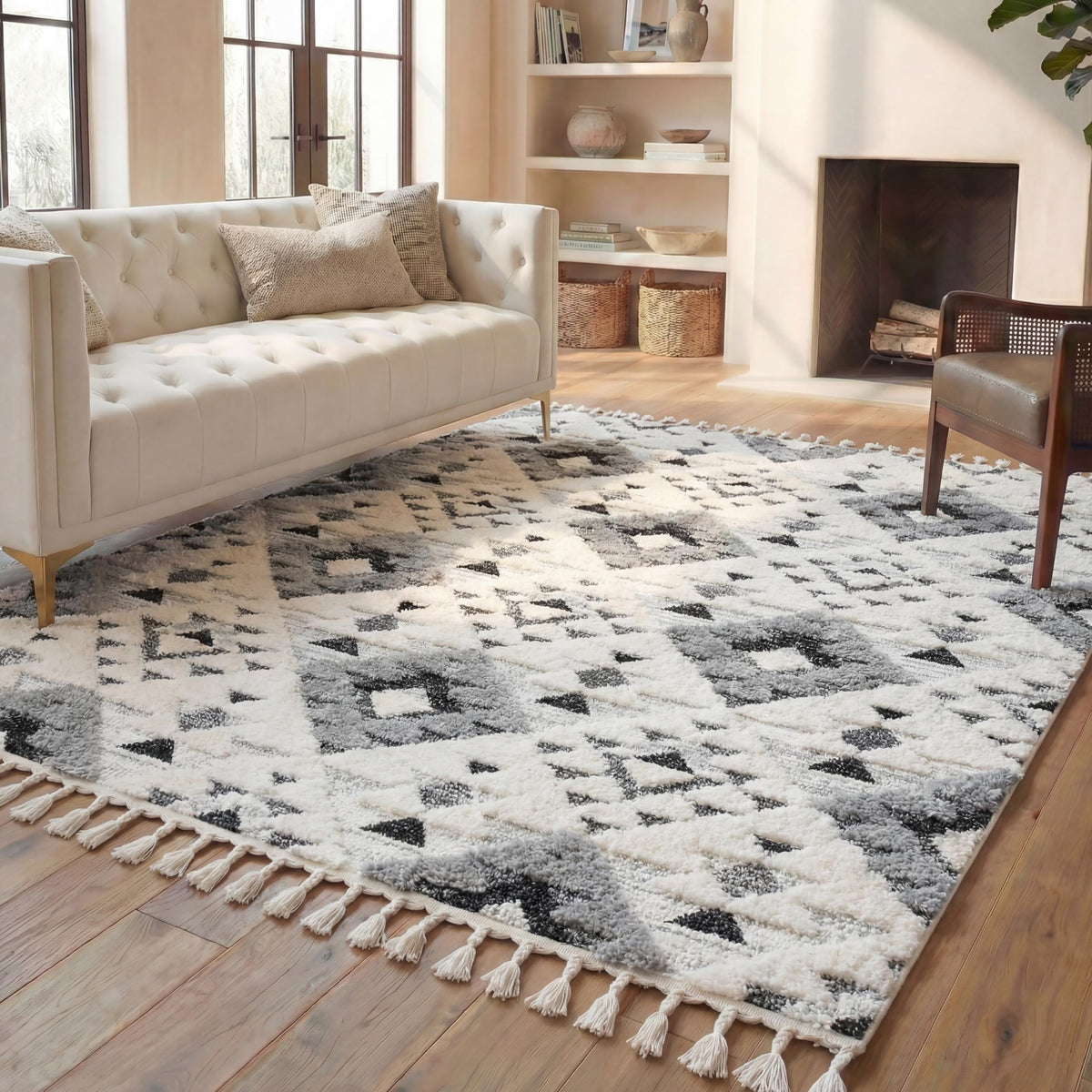 SAFAVIEH Moroccan Tassel Shag Rug 5'3"x7'6", Ivory & Brick Rust MTS688P