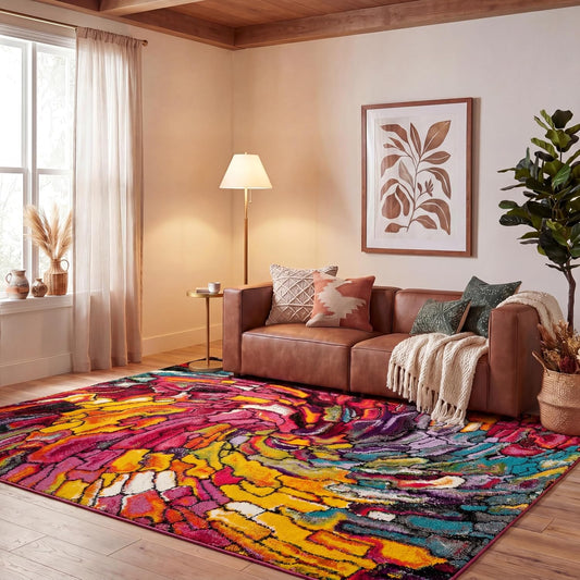 SAFAVIEH Area Rug 8x10 - Fiesta Shag Collection - Large - Multi, Abstract Rainbow Design, Non-Shedding & Easy Cleaning, Ideal for Living Room, Bedroom, Dining Space (FSG373M)