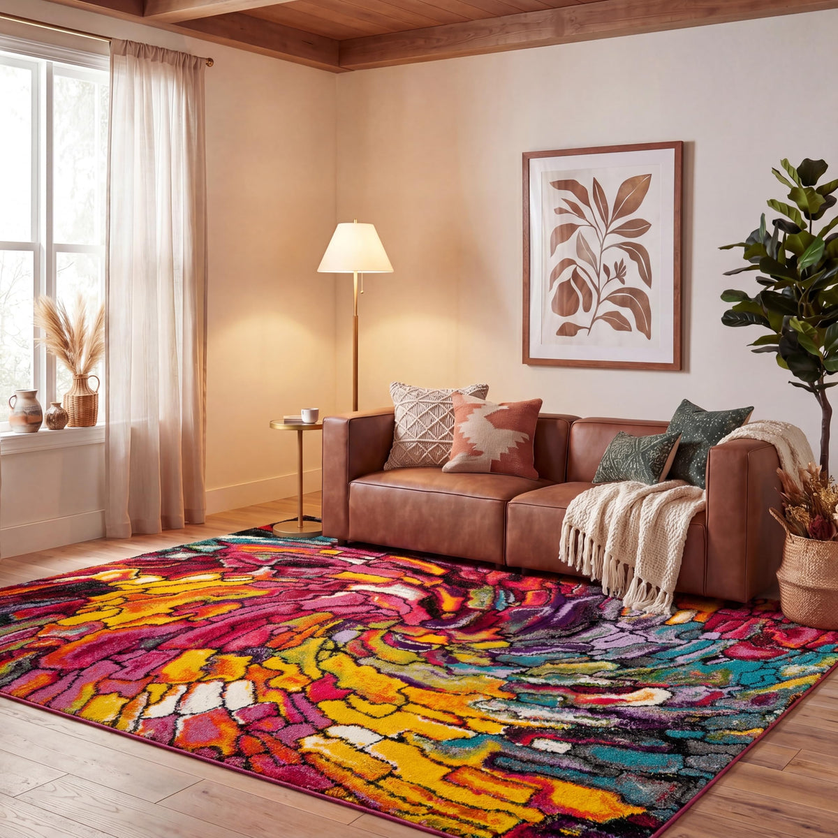 SAFAVIEH Area Rug 8x10 - Fiesta Shag Collection - Large - Multi, Abstract Rainbow Design, Non-Shedding & Easy Cleaning, Ideal for Living Room, Bedroom, Dining Space (FSG373M)