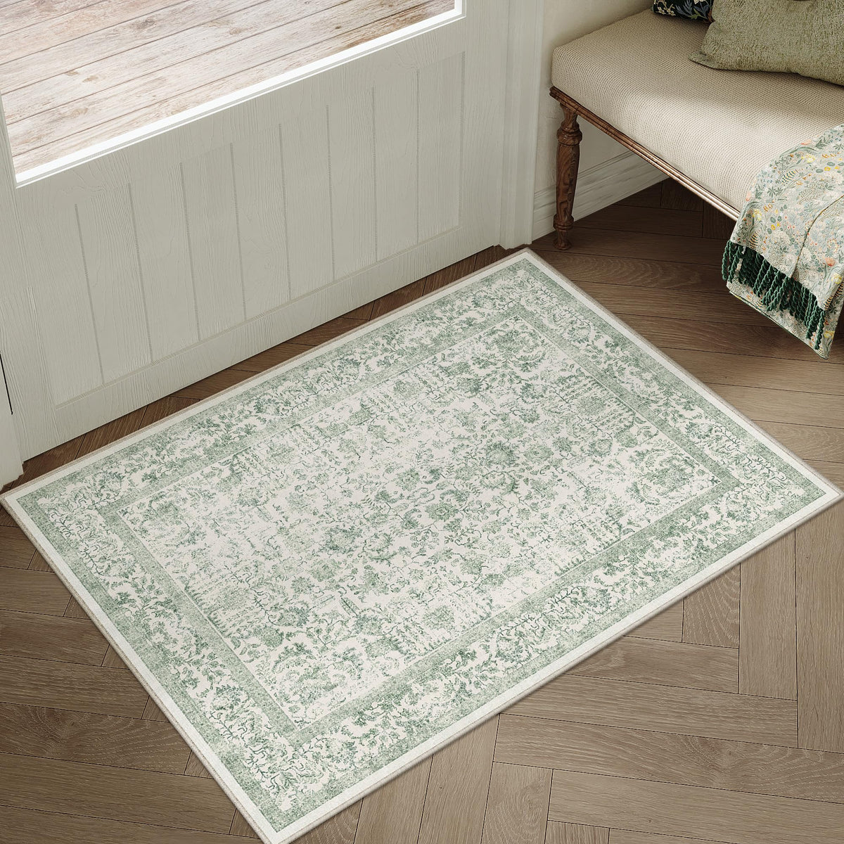 PureCozy Gray Area Rug 8x10 Vintage Floral