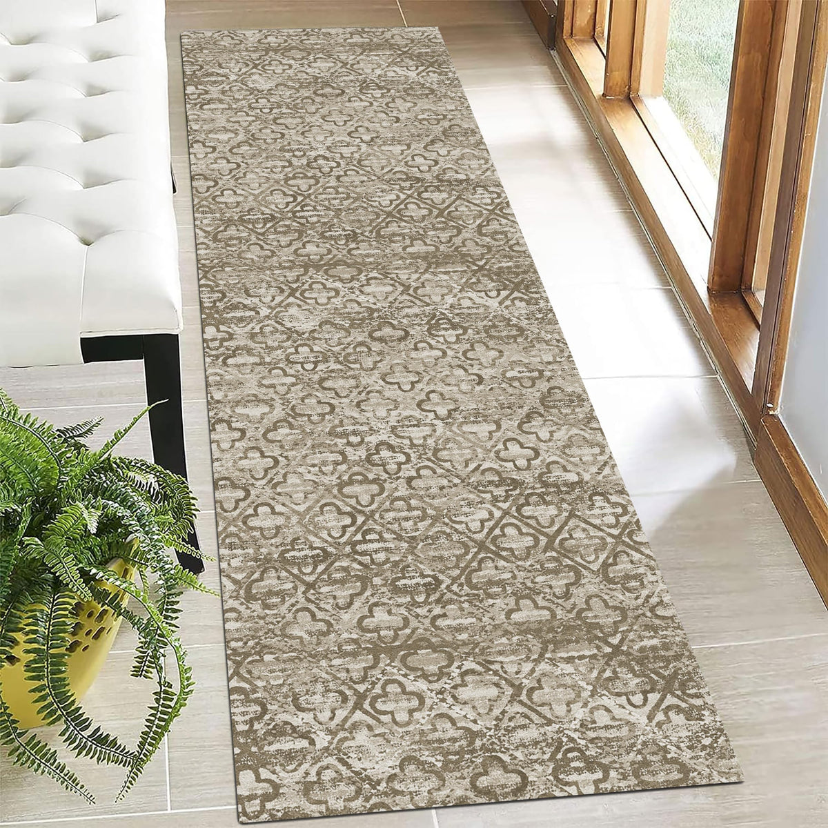 RUGSURE Washable Area Rugs 9' x 12' - 1/6 Thick - Moroccan-Inspired -Stain & Water Resistant Non-Slip - Resistant Rug for Living Room, Bedroom, Nursery, Pet & Child Friendly (Blue and Brown)
