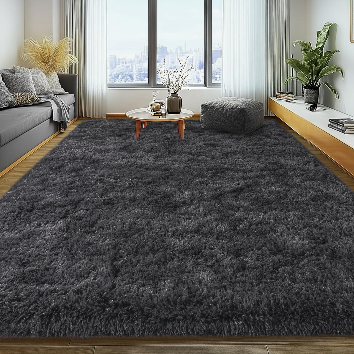 Large 8x10 Area Rugs for Living Room, Tie-Dyed Yellow Soft Shag Rug