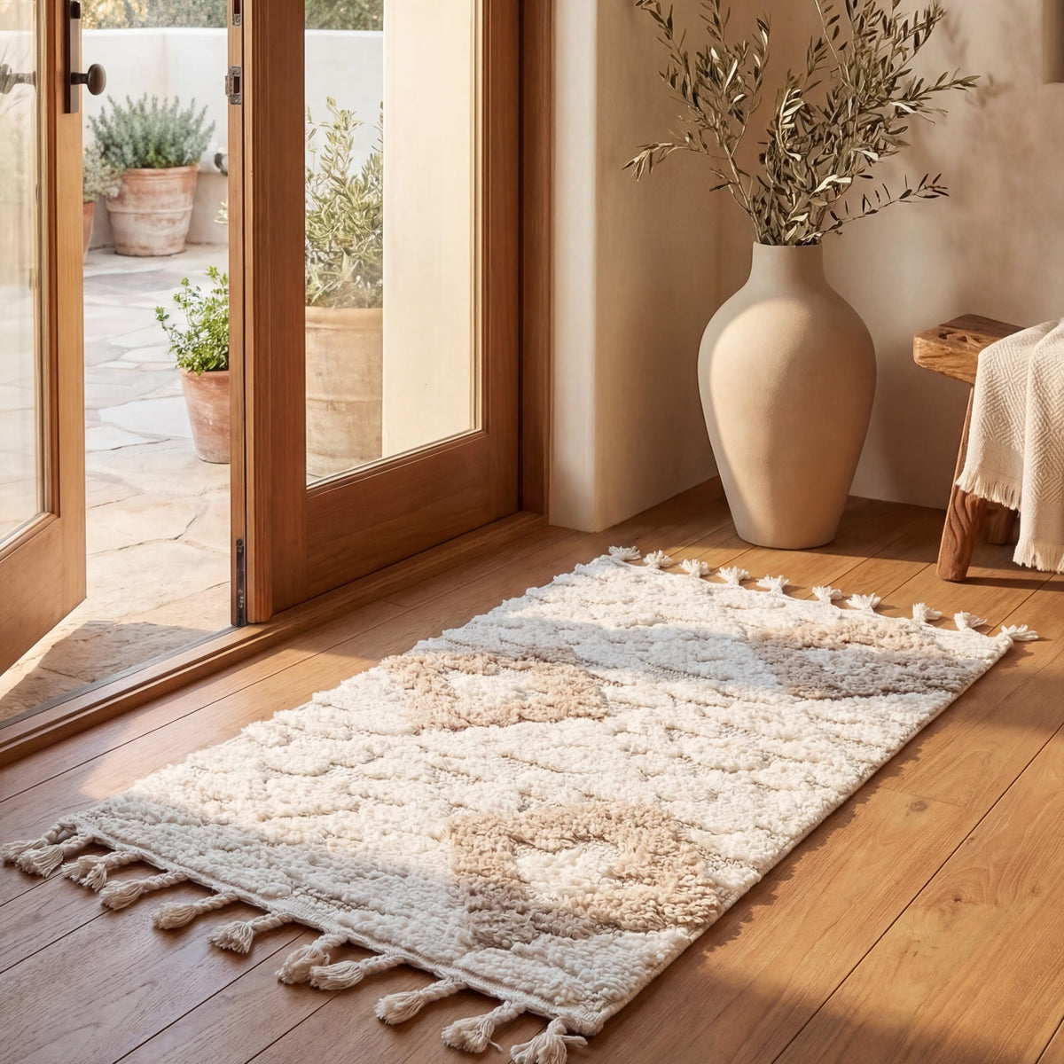 SAFAVIEH Moroccan Tassel Shag Rug 5'3"x7'6", Ivory & Brick Rust MTS688P