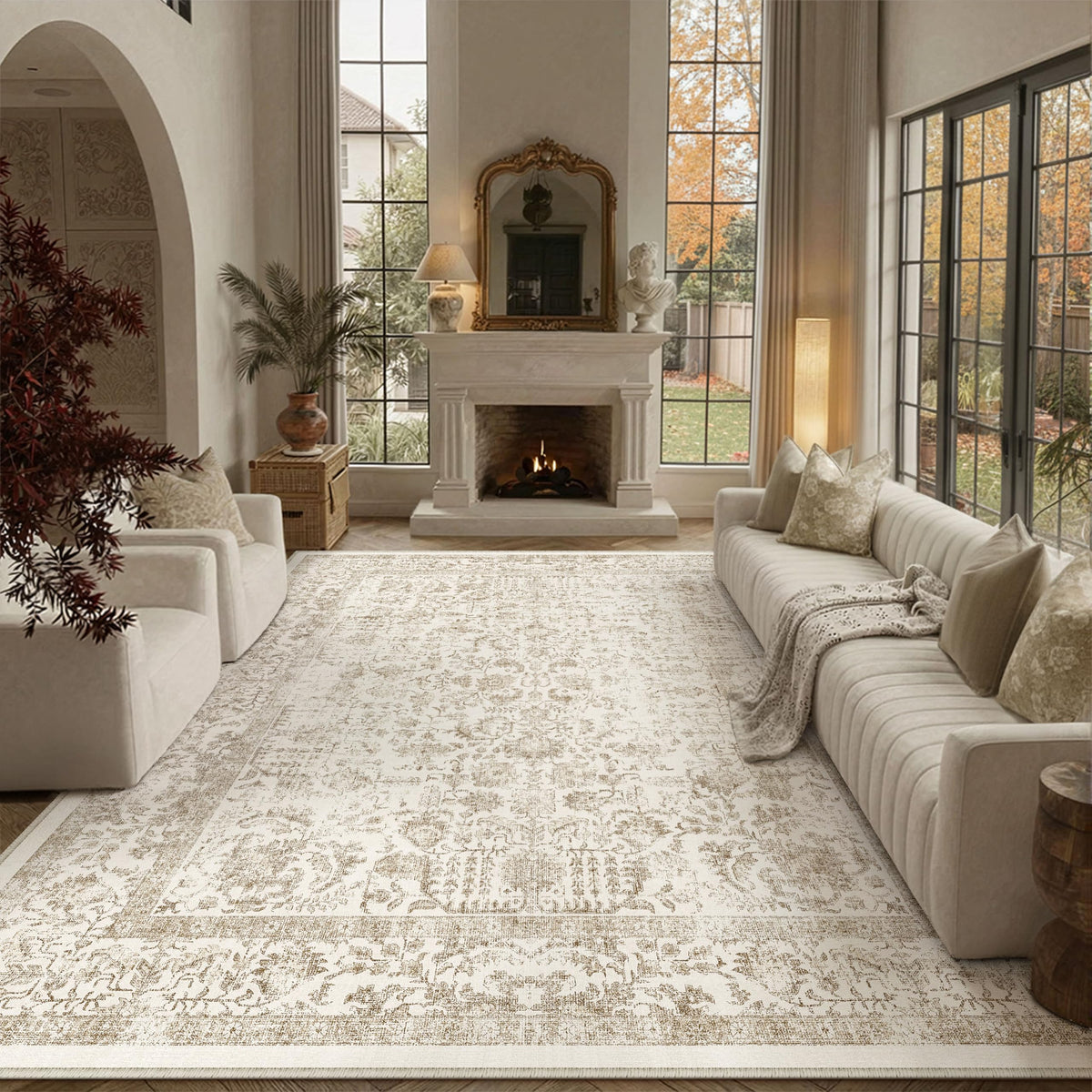 PureCozy Gray Area Rug 8x10 Vintage Floral