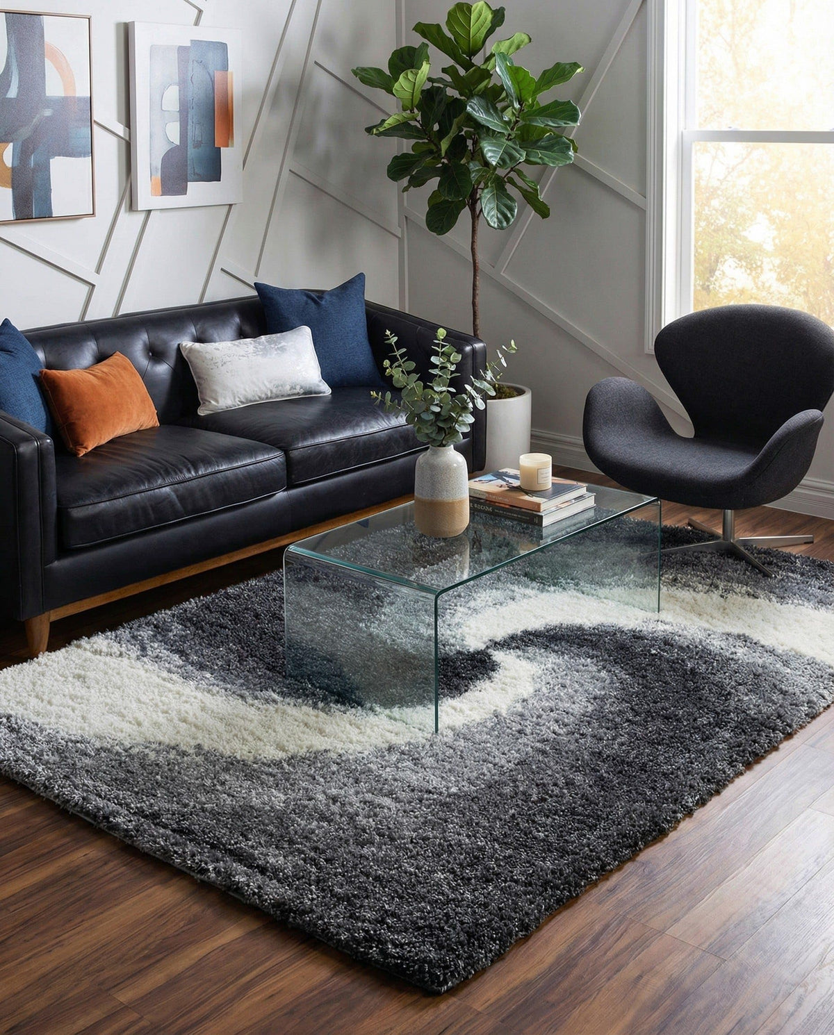 Rugs.com - Soft Touch Shag Rug – 4' 1 x 6' 1 Khaki Shag Rug – Plush Abstract Design for Bedrooms, Living Rooms, and Home Offices