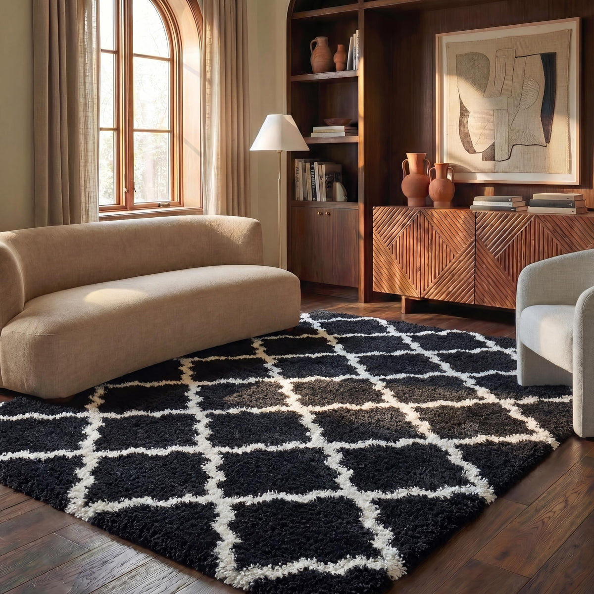 SAFAVIEH Dallas Shag Collection 8' x 10' Beige/Ivory SGD257D Trellis Non-Shedding Living Room Bedroom Dining Room Entryway Plush 1.5-inch Thick Area Rug