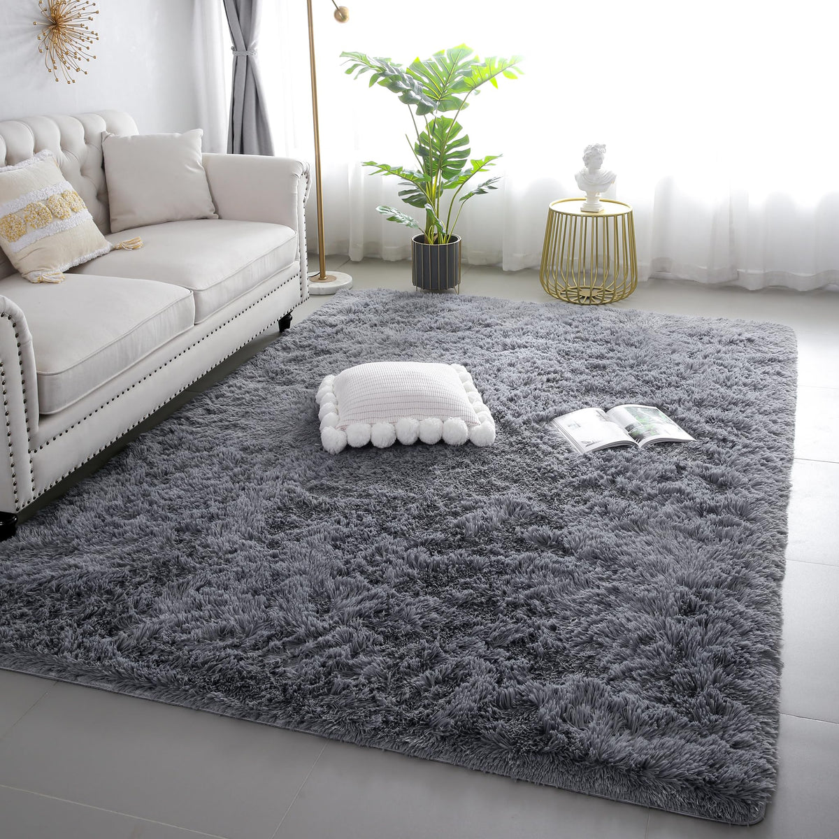 KICHOWUA 4x6 Fluffy Fuzzy Kids Shag Rainbow Rug for Girls Bedroom Playroom