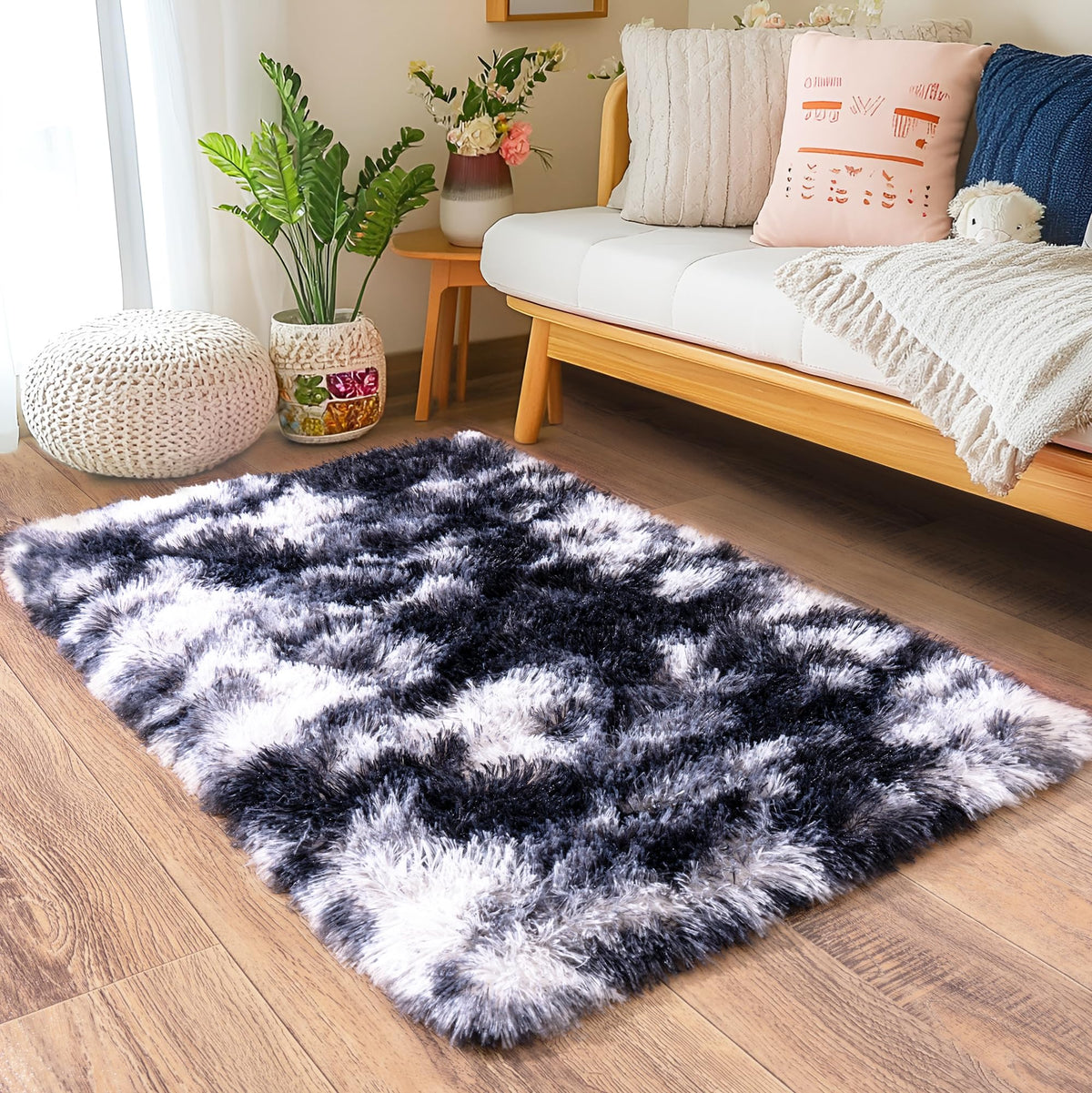 8x10 Area Rugs for Living Room, Ultra Soft Large Shag Black Bedroom Rug Upgrade Non-Slip Plush Modern Fluffy Carpet for Kids Boys Girls Room Home Decor Aesthetic