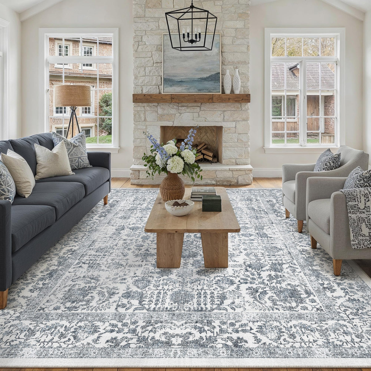 PureCozy Gray Area Rug 8x10 Vintage Floral