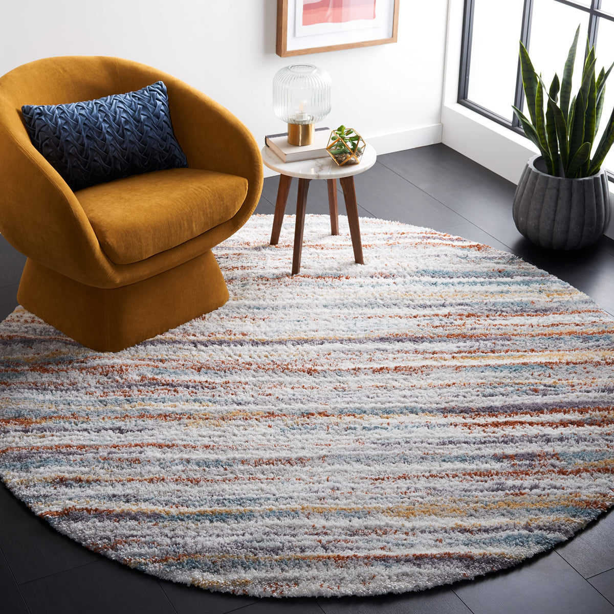 SAFAVIEH Area Rug 8x10 - Berber Shag Collection - Large - Blue Rust & Ivory, Modern Stripe Design, Non-Shedding & Easy Cleaning, Plush Thick Pile, Ideal for Living Room, Bedroom, Dining (BER565A)