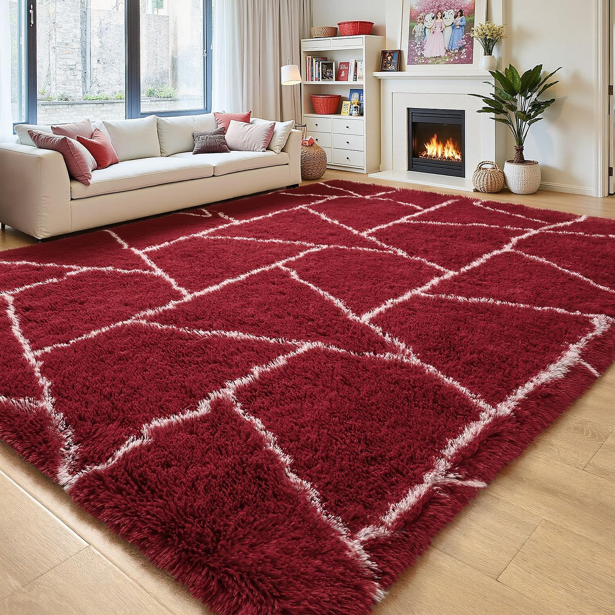5x7 Plush Burgundy Red Area Rug