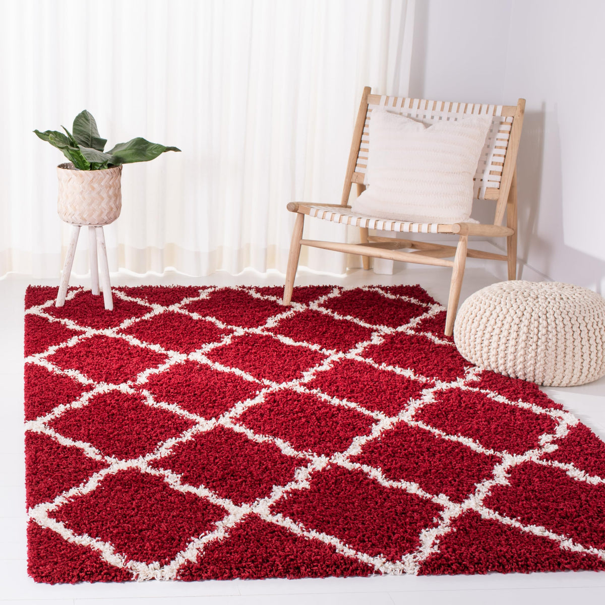 SAFAVIEH Dallas Shag Collection 8' x 10' Beige/Ivory SGD257D Trellis Non-Shedding Living Room Bedroom Dining Room Entryway Plush 1.5-inch Thick Area Rug
