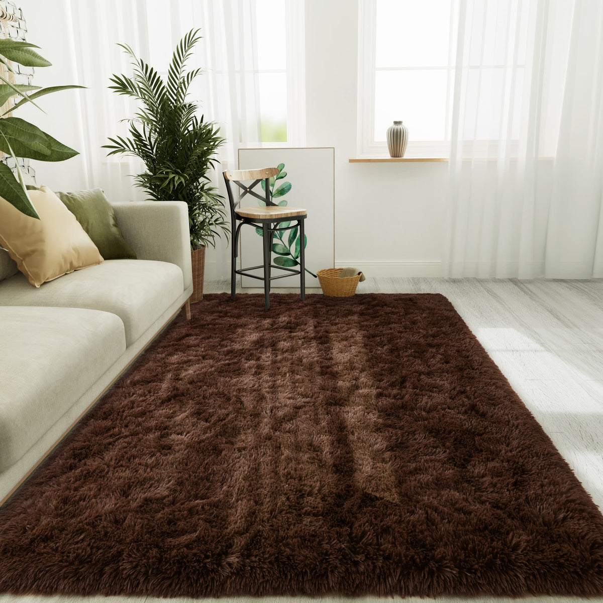 LOCHAS Area Rugs Fluffy Living Room Carpets for Kids Bedroom 6x9, Cream