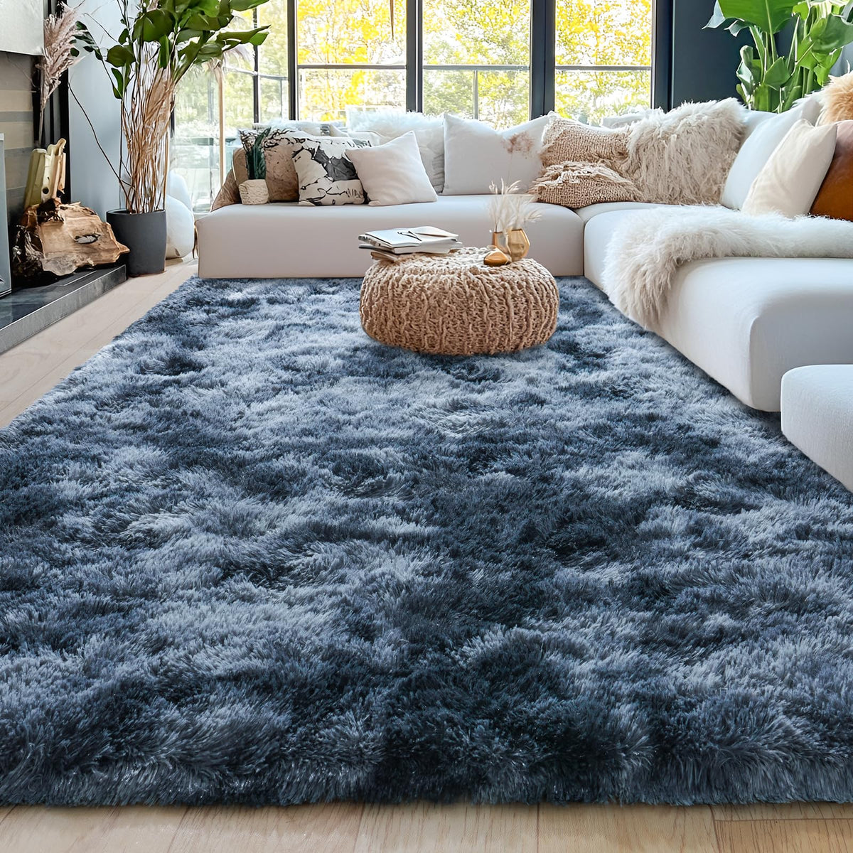 8x10 Area Rugs for Living Room, Cream White Soft Fuzzy Large Shaggy Rug