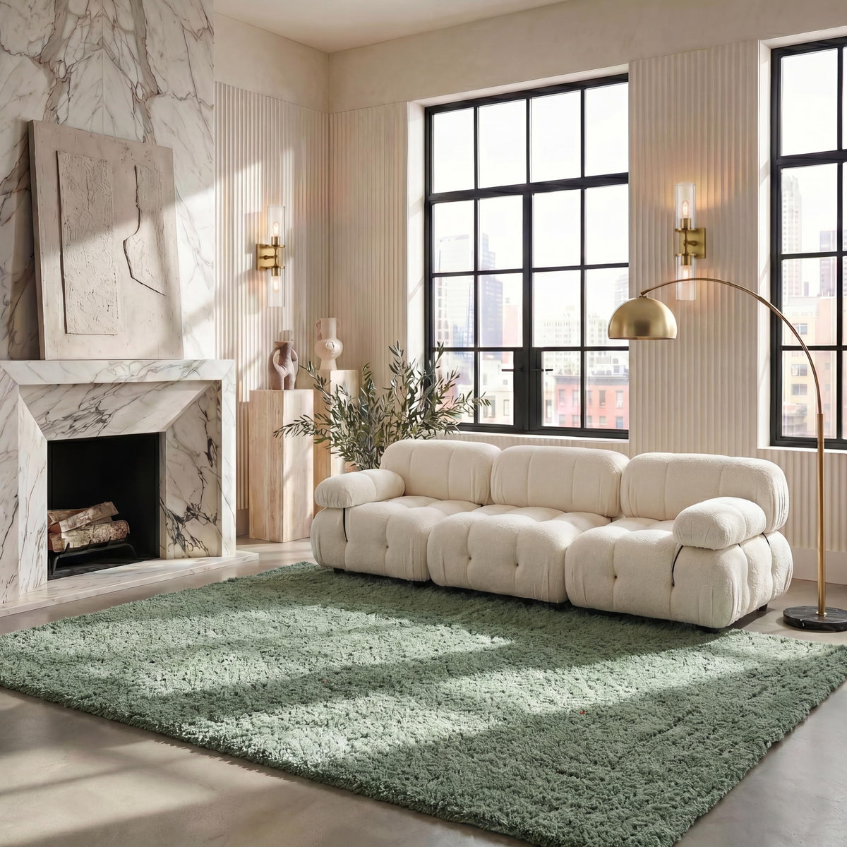 SAFAVIEH Lindsay Shag Collection Area Rug - 4' x 6', Green, Contemporary Design, Ideal for High Traffic Areas in Living Room, Bedroom & Dining Room (LNS560Y-4)
